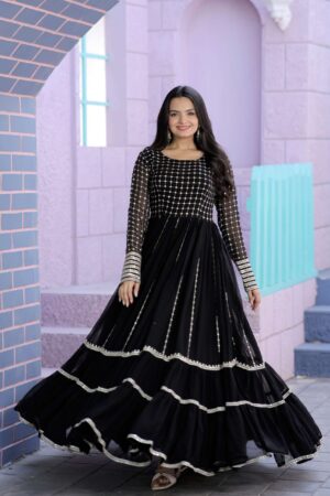 Faux Blooming With Sequins-Multi & Zari Embroidered Work