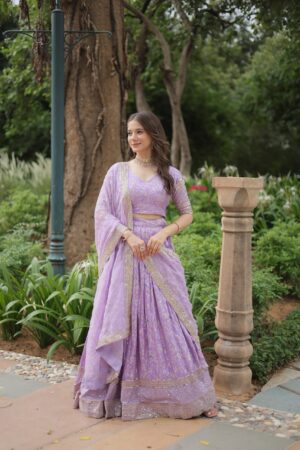 Pure dyeable viscose jacquard with golden sequins embroidery Lavender GOWN WITH DUPTTA