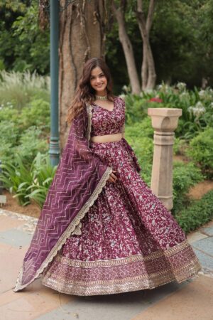 Pure dyeable viscose jacquard with golden sequins embroidery Wine GOWN WITH DUPTTA