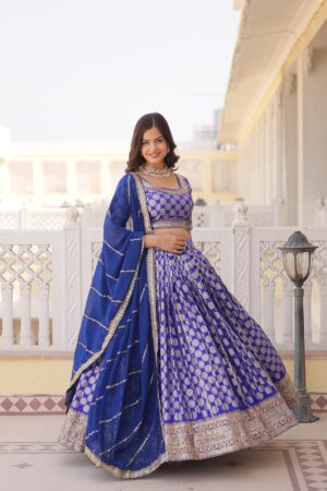 Elegant Blue Exquisite Lehenga Set with Blouse & Dupatta