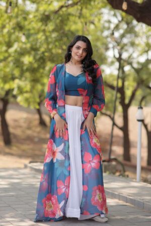 Fabric & Work: White Faux georgette with a crush pleating effect