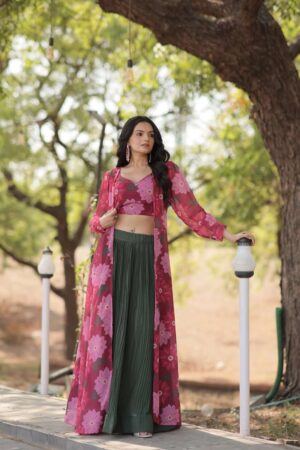 Fabric & Work: Green Faux georgette with a crush pleating effect co-ord set
