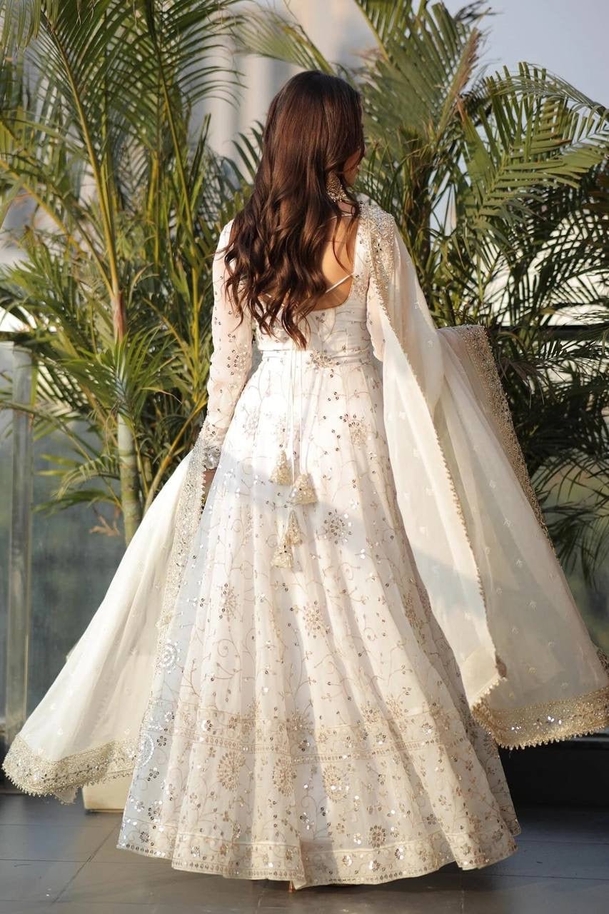 LUXURIOUS WHITE GOWN WITH SEQUENCE WORK & DUPATTA - Image 4
