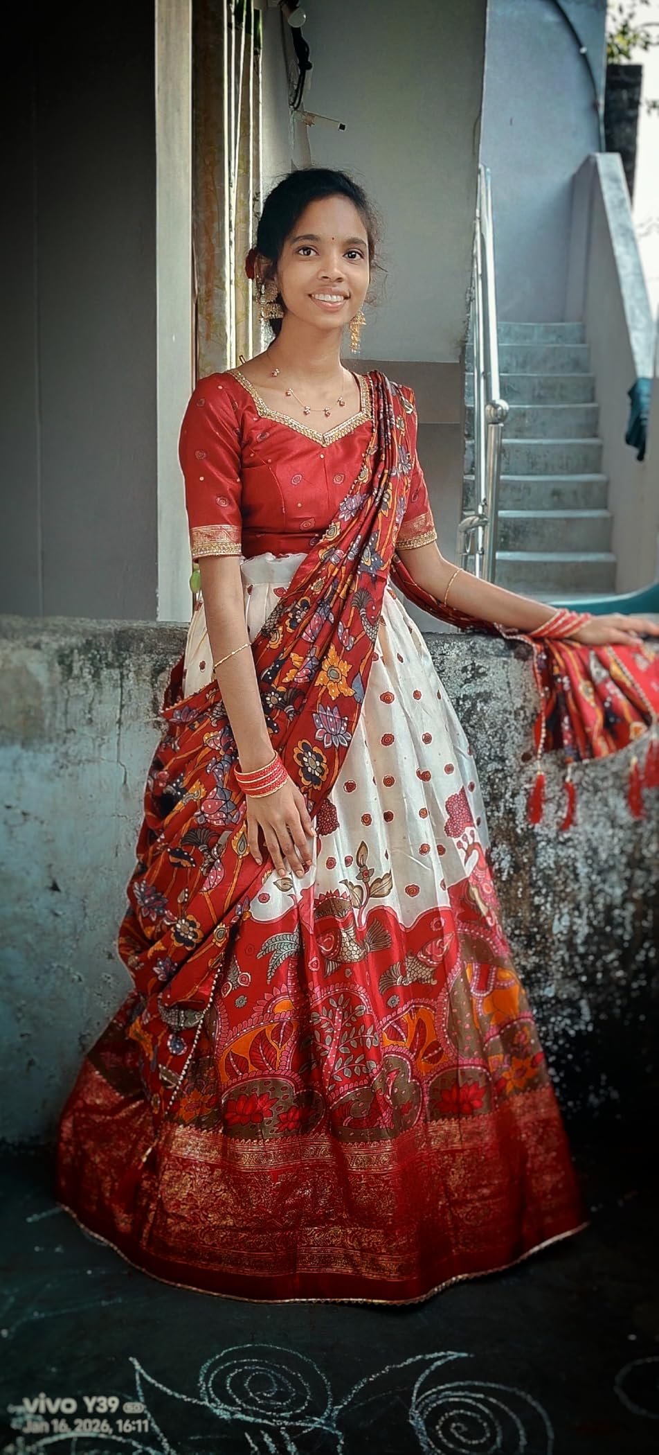 Sandhya wearing the Lehenga