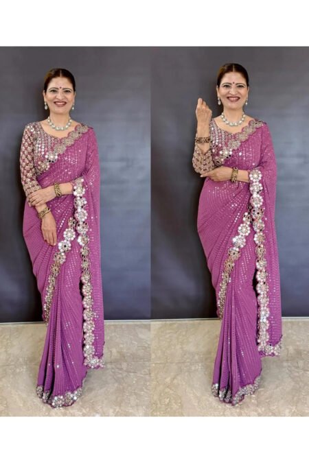 BOLLYWOOD BLOCKBUSTER ORIGINAL MIRROR WORK DESIGNER SAREE WITH BLOUSE