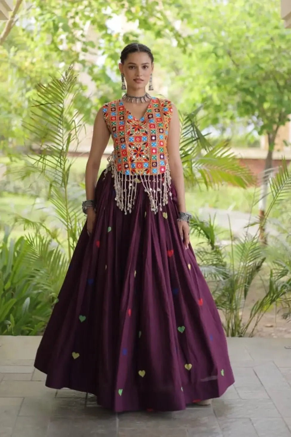 Cora Cotton Navratri Lehenga Choli | Gamthi & Heart Embroidery - Image 4