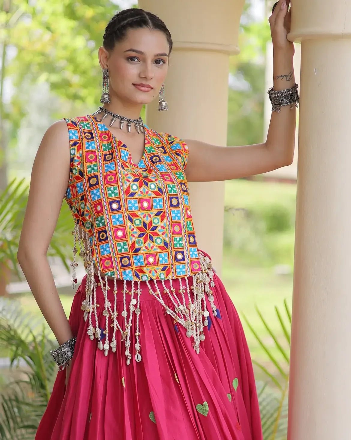 Cora Cotton Navratri Lehenga Choli | Gamthi & Heart Embroidery - Image 3