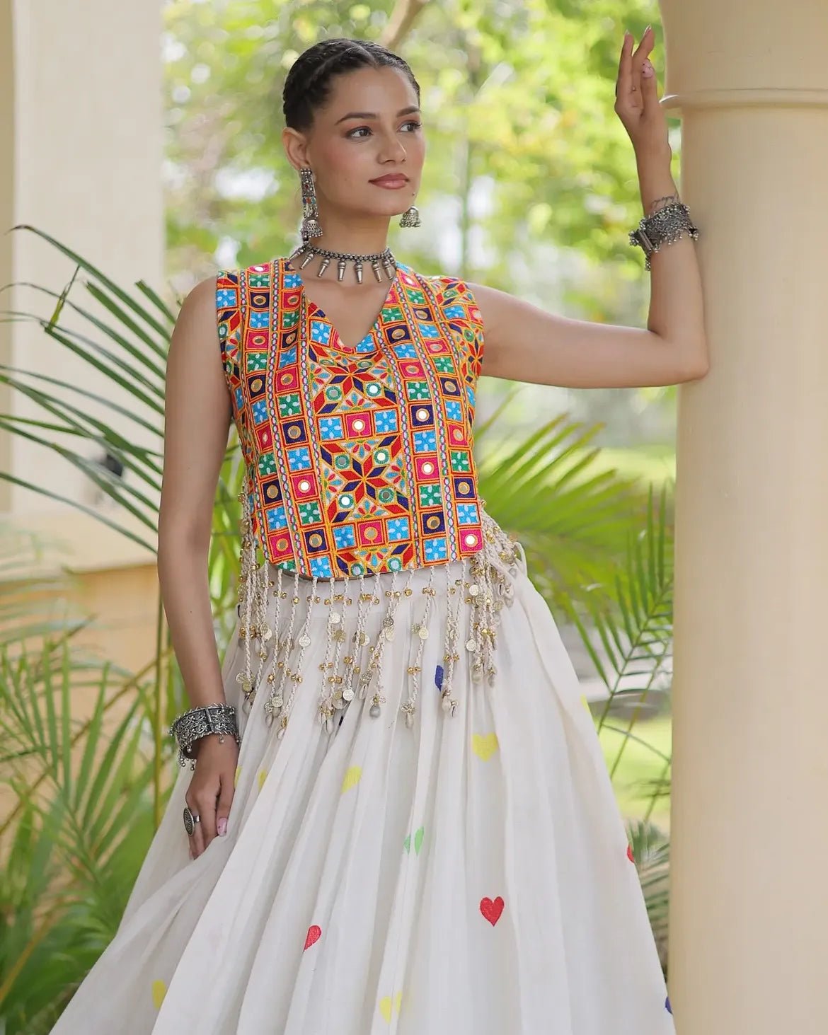 Cora Cotton Navratri Lehenga Choli | Gamthi & Heart Embroidery - Image 12