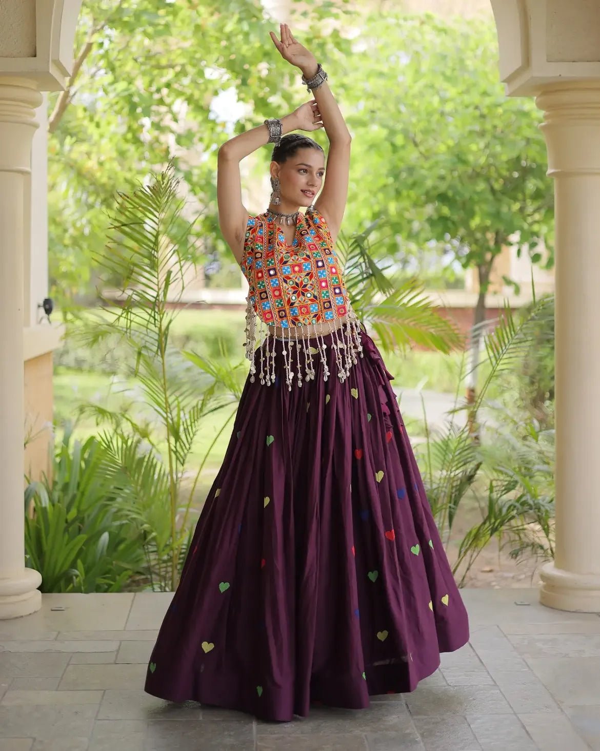 Cora Cotton Navratri Lehenga Choli | Gamthi & Heart Embroidery - Image 5