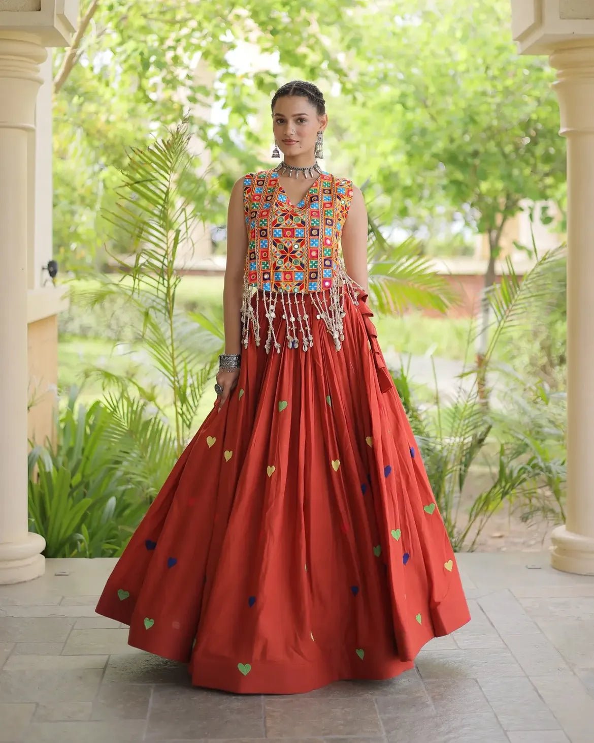 Cora Cotton Navratri Lehenga Choli | Gamthi & Heart Embroidery - Image 16
