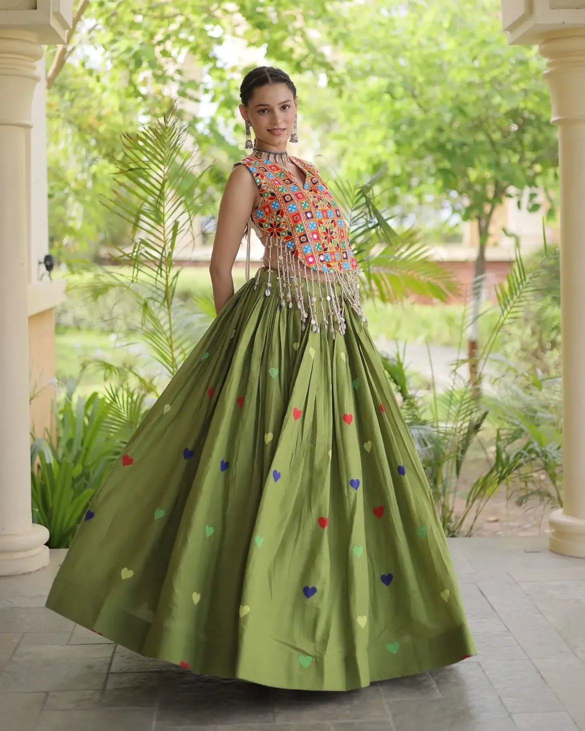 Cora Cotton Navratri Lehenga Choli | Gamthi & Heart Embroidery - Image 19