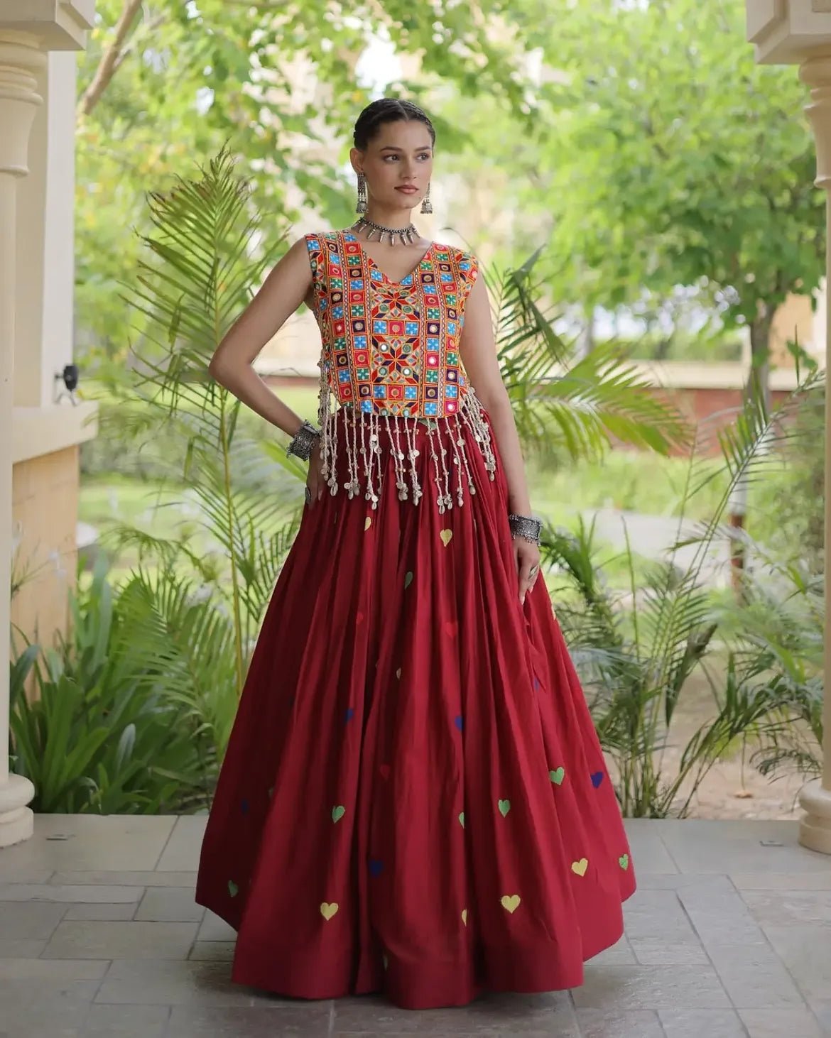 Cora Cotton Navratri Lehenga Choli | Gamthi & Heart Embroidery - Image 8