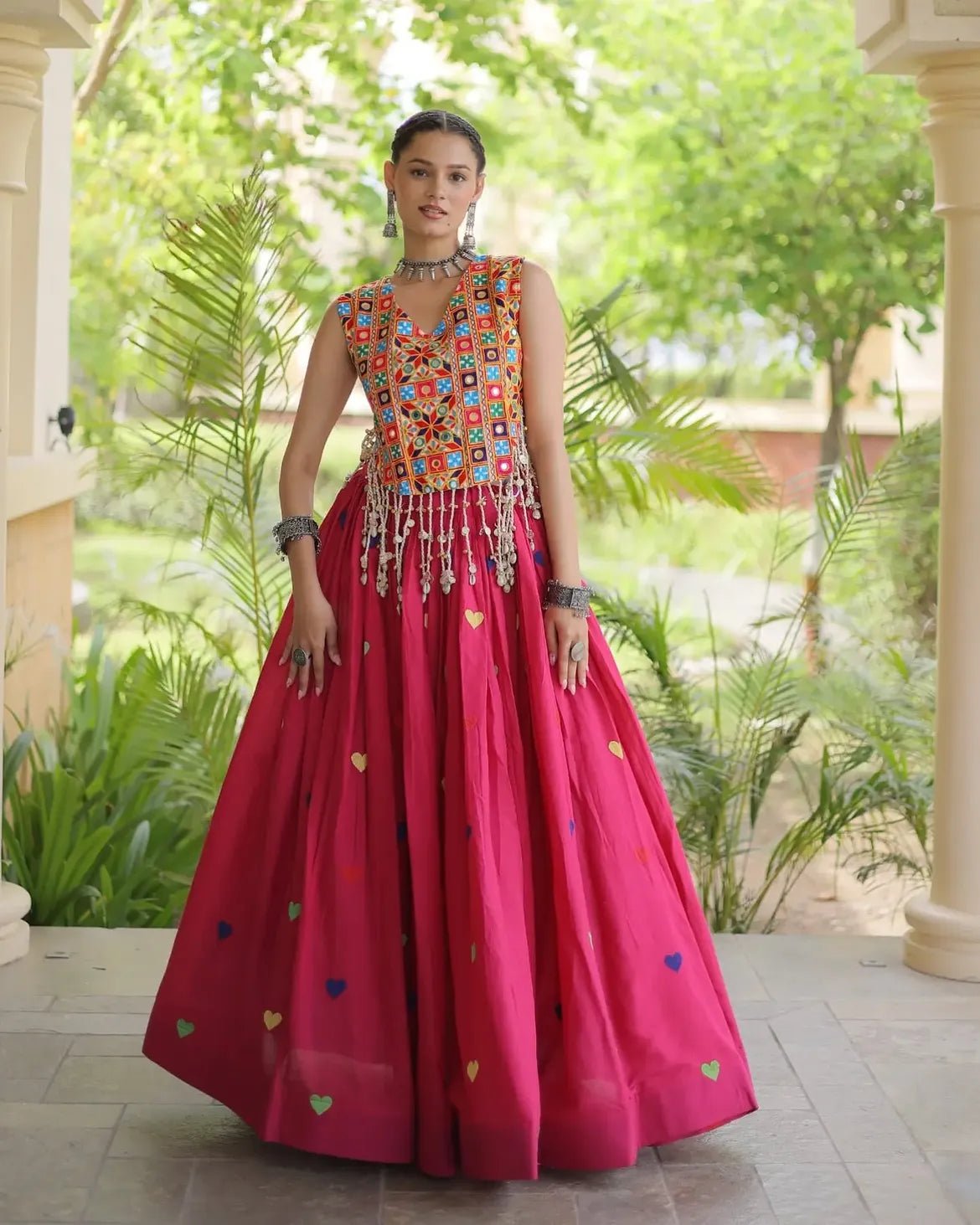 Cora Cotton Navratri Lehenga Choli | Gamthi & Heart Embroidery - Image 2