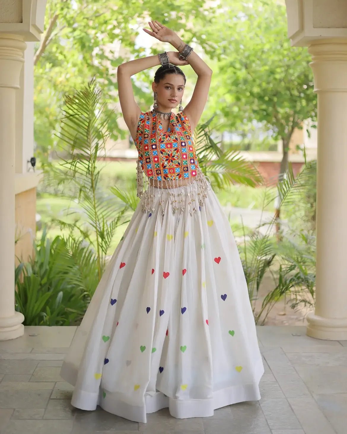 Cora Cotton Navratri Lehenga Choli | Gamthi & Heart Embroidery - Image 11