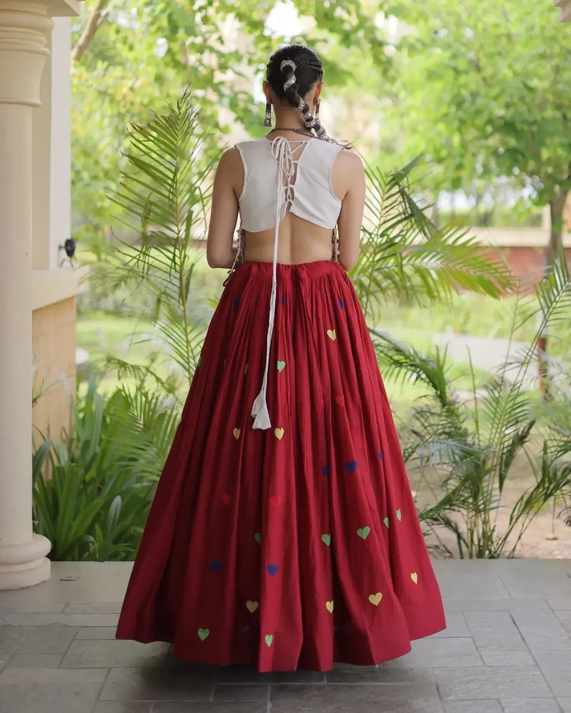 Cora Cotton Navratri Lehenga Choli | Gamthi & Heart Embroidery - Image 9