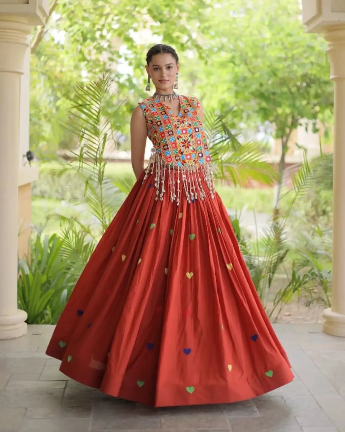 Cora Cotton Navratri Lehenga Choli | Gamthi & Heart Embroidery - Image 15