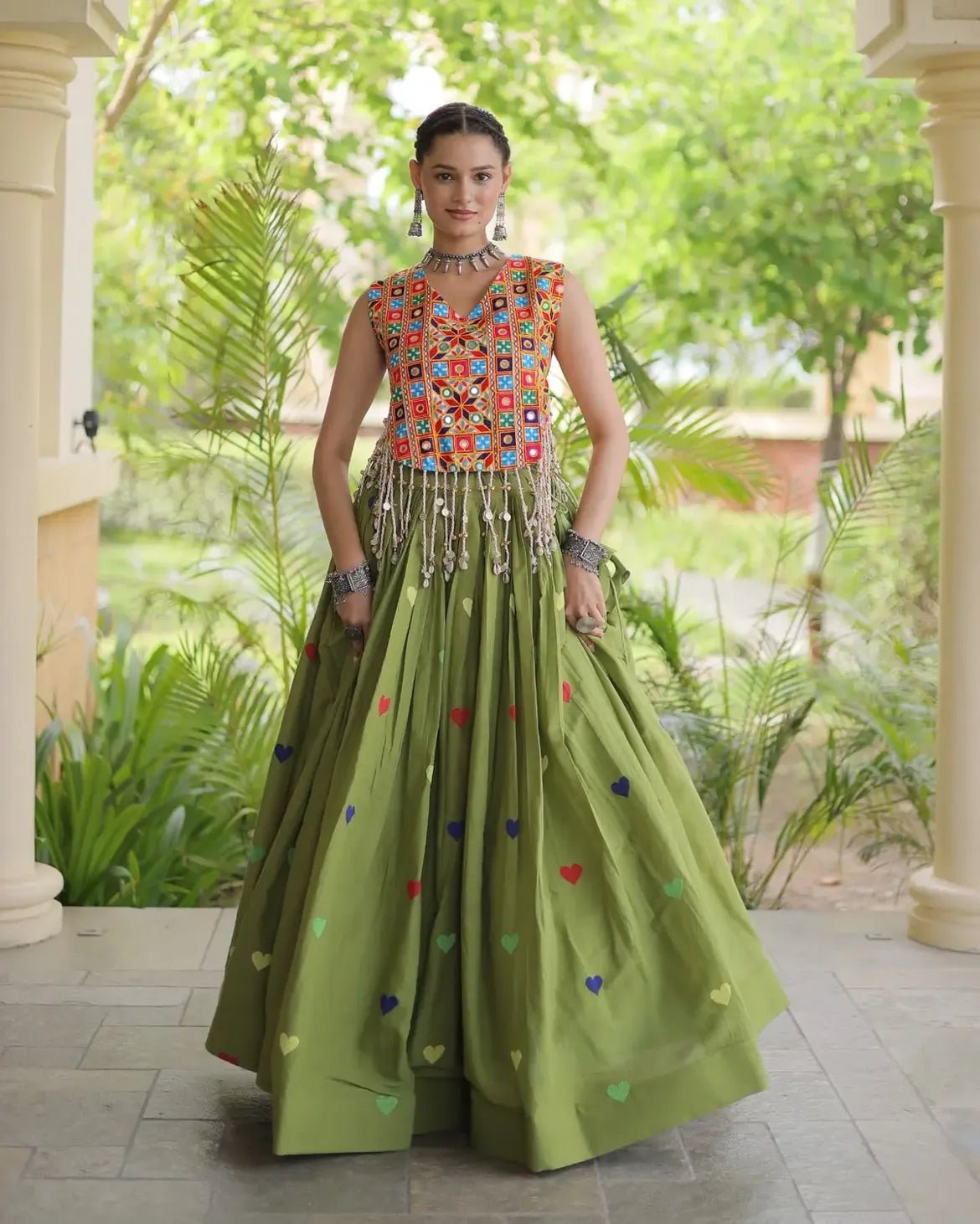 Cora Cotton Navratri Lehenga Choli | Gamthi & Heart Embroidery - Image 18