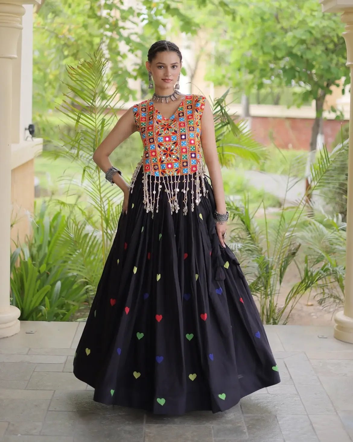 Cora Cotton Navratri Lehenga Choli | Gamthi & Heart Embroidery - Image 13