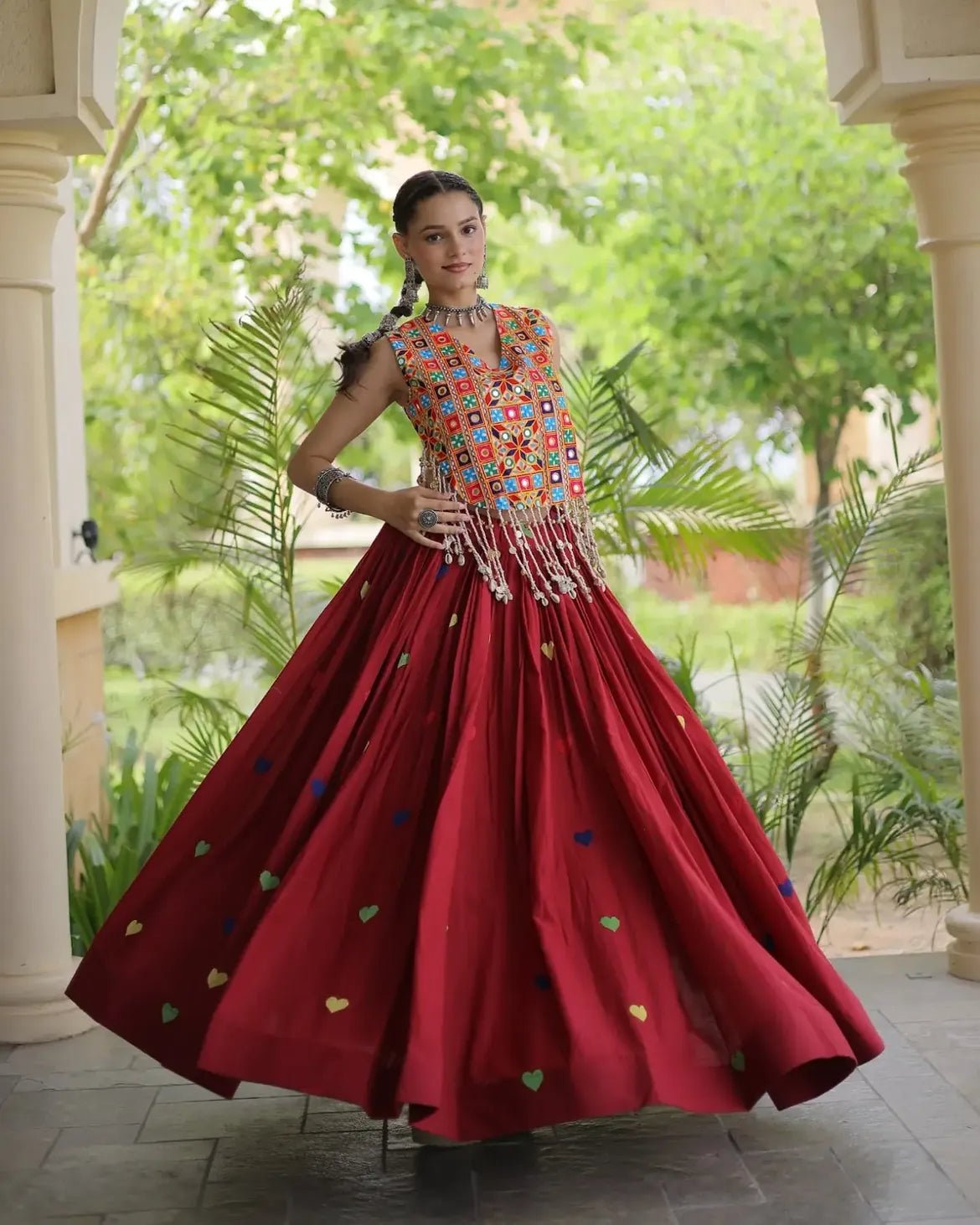 Cora Cotton Navratri Lehenga Choli | Gamthi & Heart Embroidery - Image 7
