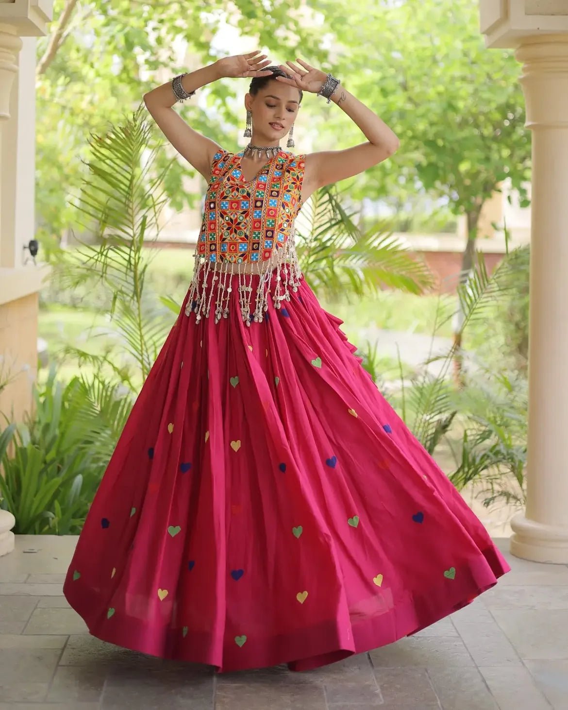 Cora Cotton Navratri Lehenga Choli | Gamthi & Heart Embroidery