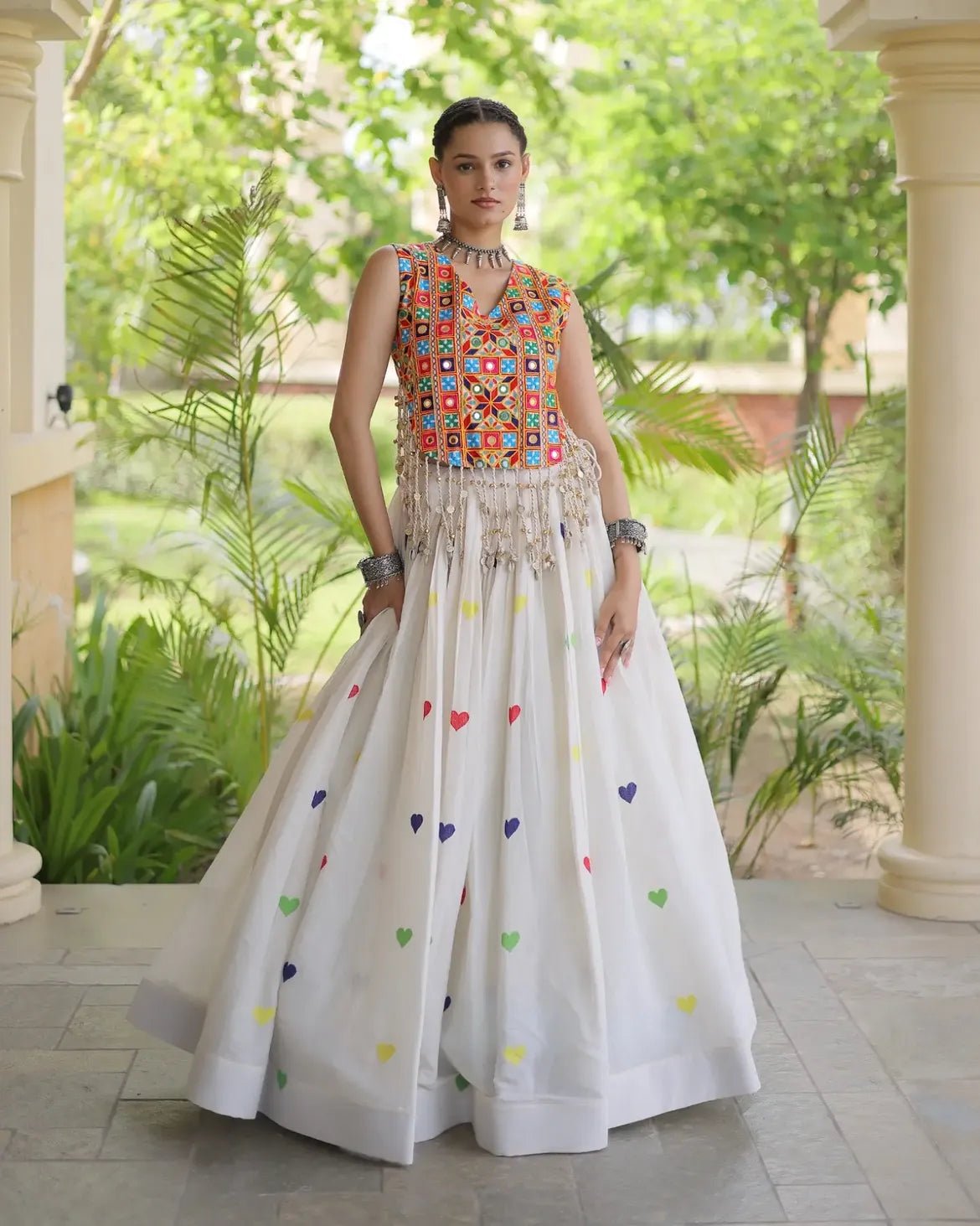 Cora Cotton Navratri Lehenga Choli | Gamthi & Heart Embroidery - Image 10