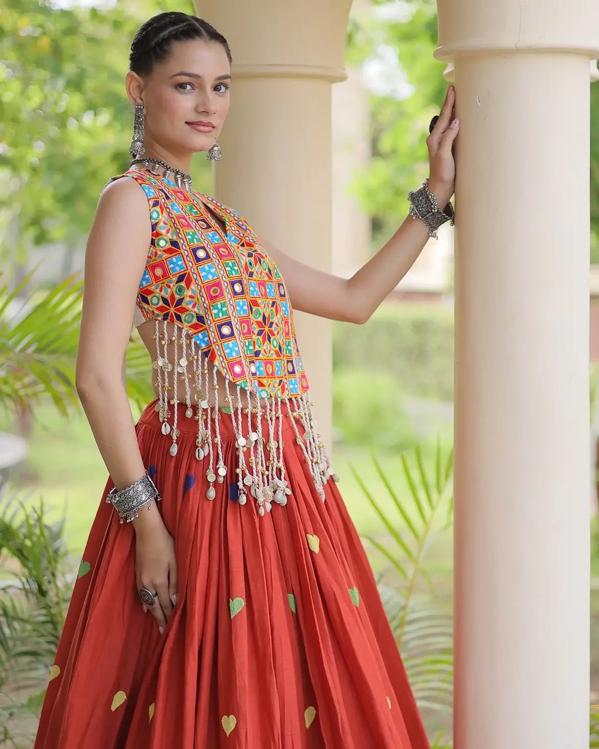 Cora Cotton Navratri Lehenga Choli | Gamthi & Heart Embroidery - Image 17
