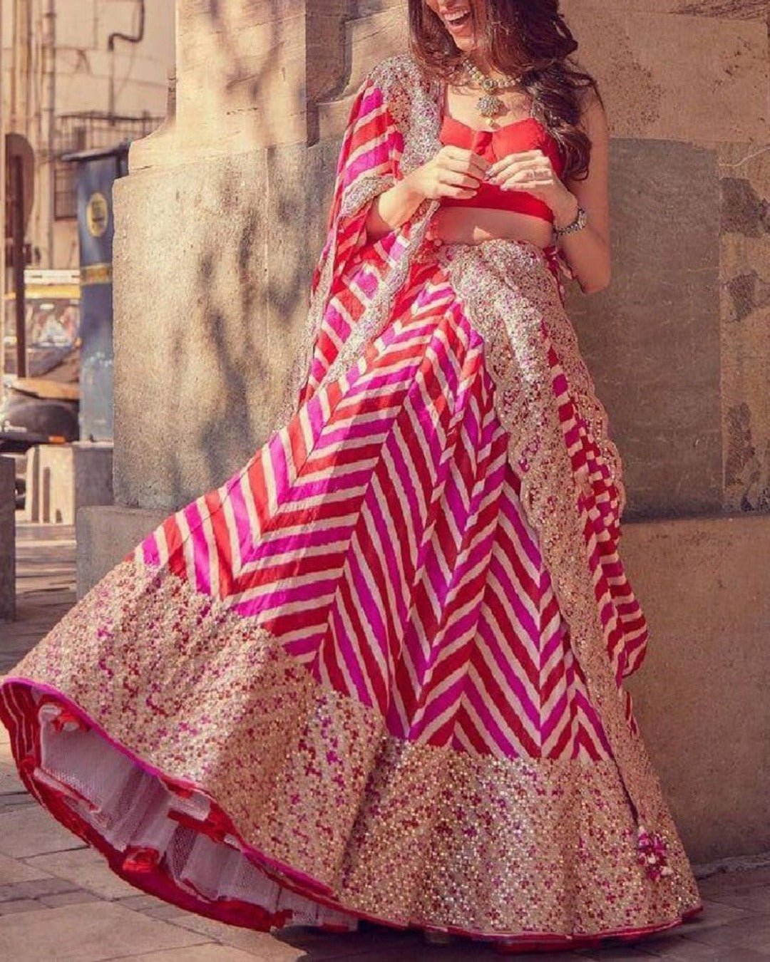 PINK COLORED SEQUENCE EMBROIDERY WORK DESIGNER LEHENGA CHOLI - Image 2