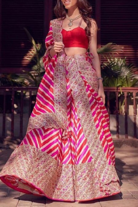 PINK COLORED SEQUENCE EMBROIDERY WORK DESIGNER LEHENGA CHOLI