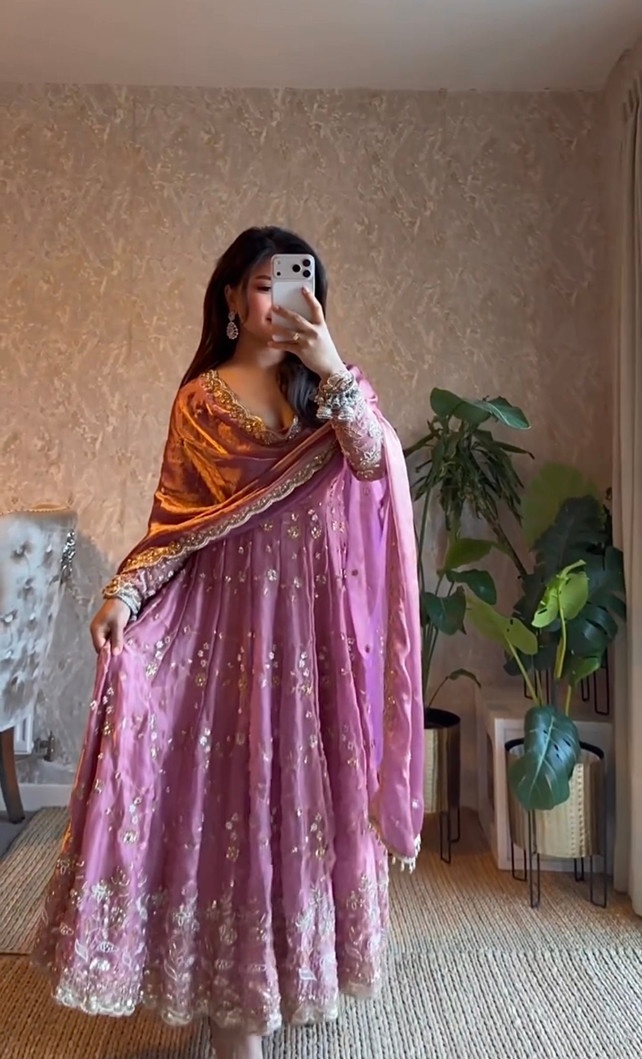 ELEGANT HEAVY FANDY SILK GOWN SET WITH EMBROIDERY & SEQUIN WORK