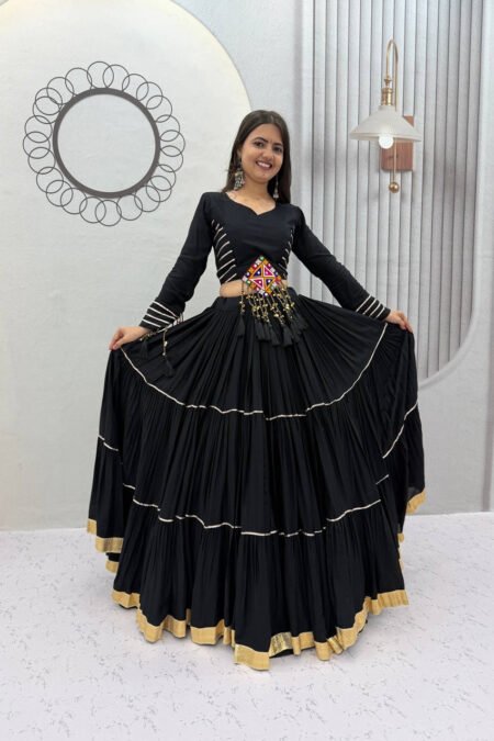 Black Cotton Chaniya Choli Set with 9+ Meter Grand Flair Lehenga & Padded Blouse