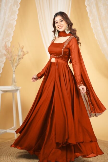 PREMIUM HANDWORK ORANGE LEHENGA SET IN PURE RANGOLI SILK