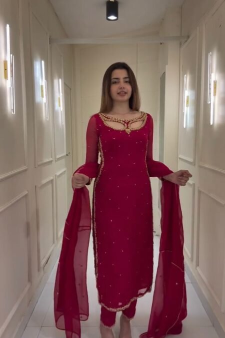 LATEST FESTIVE COLLECTION – PREMIUM FAUX GEORGETTE EMBROIDERED KURTI, PANT & DUPATTA SET
