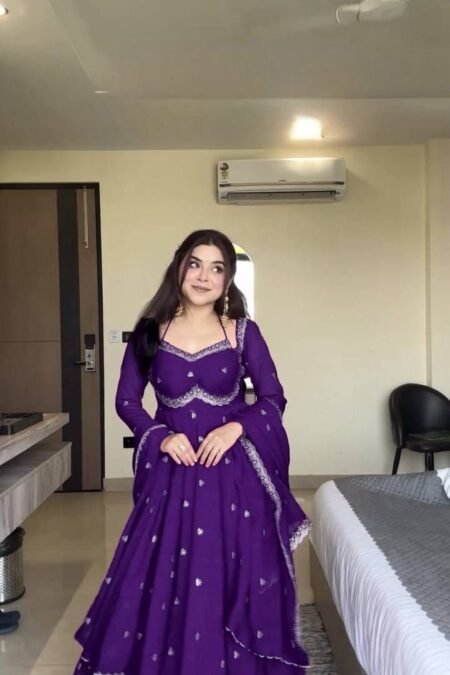 PREMIUM FAUX GEORGETTE PURPLE ANARKALI WITH THREAD & SEQUENCE WORK