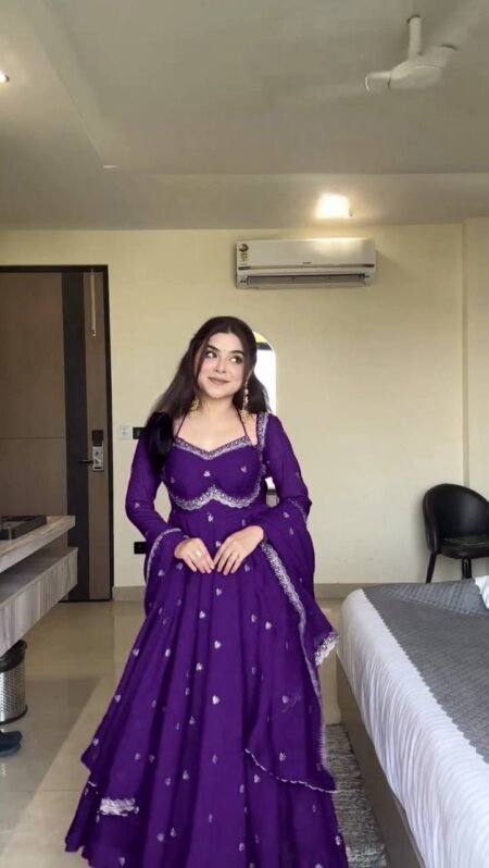 PREMIUM FAUX GEORGETTE PURPLE ANARKALI WITH THREAD & SEQUENCE WORK