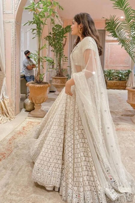 WEDDING WEAR OFF-WHITE COLOR GEORGETTE BASE MIRROR WORK BASE ELEGANT LEHENGA CHOLI