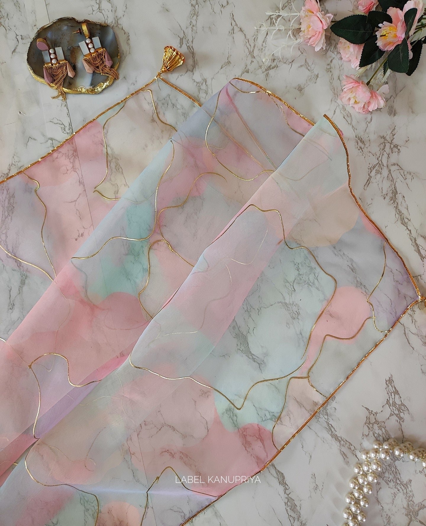PASTEL DREAM ORGANZA BASE DESIGNER EMBROIDERY WORK SAREE - Image 3