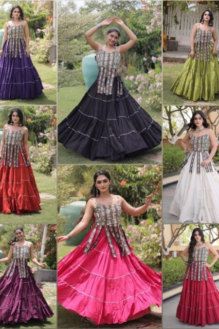 Women's Kora Cotton Ready to Wear Navratri Lehenga Choli with Kutchi Patchwork Blouse | 12 Meter Huge Flair Garba Chaniya Choli (Fully Stitched)