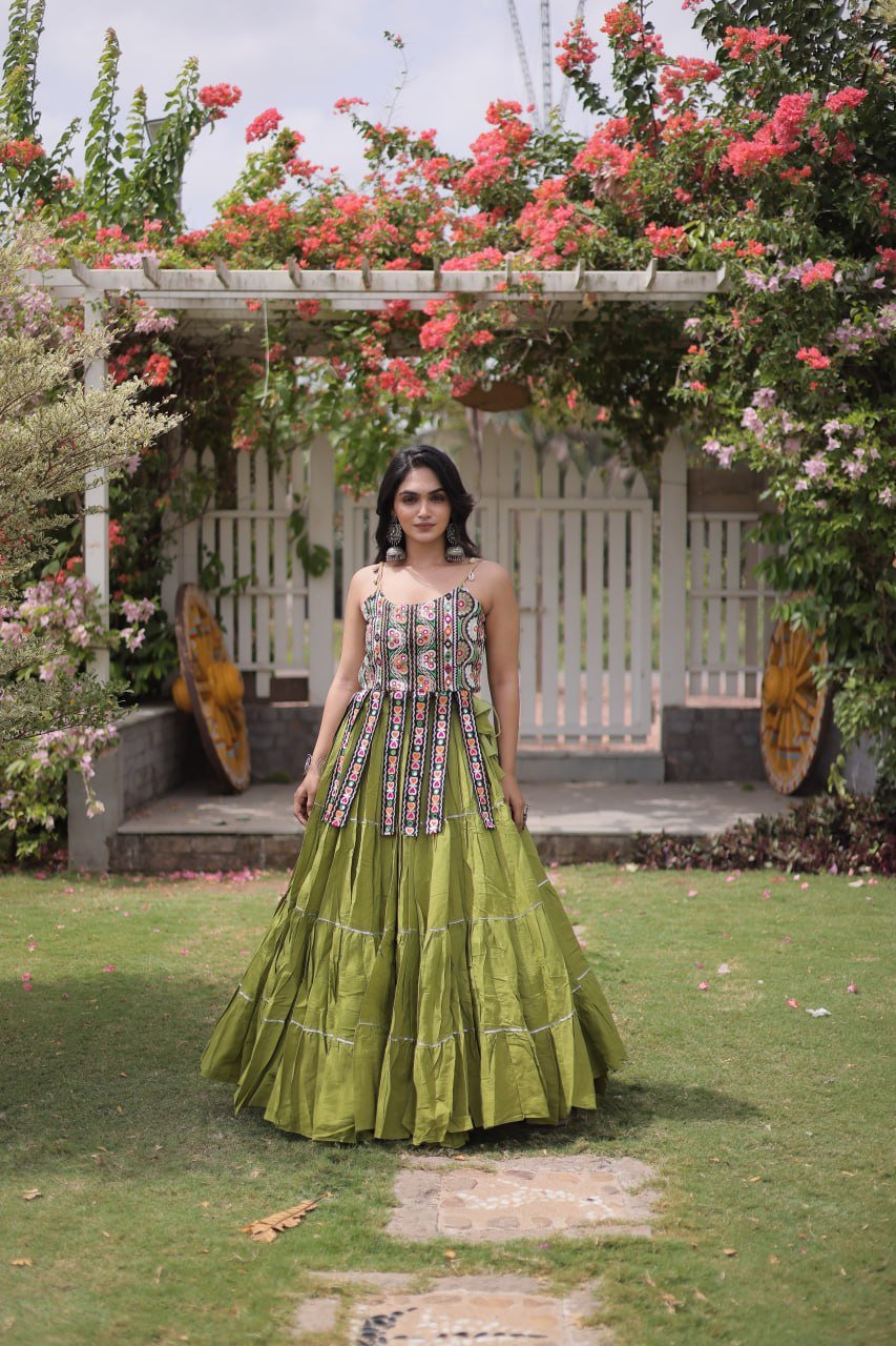 Women's Kora Cotton Ready to Wear Navratri Lehenga Choli with Kutchi Patchwork Blouse | 12 Meter Huge Flair Garba Chaniya Choli (Fully Stitched) - Image 16