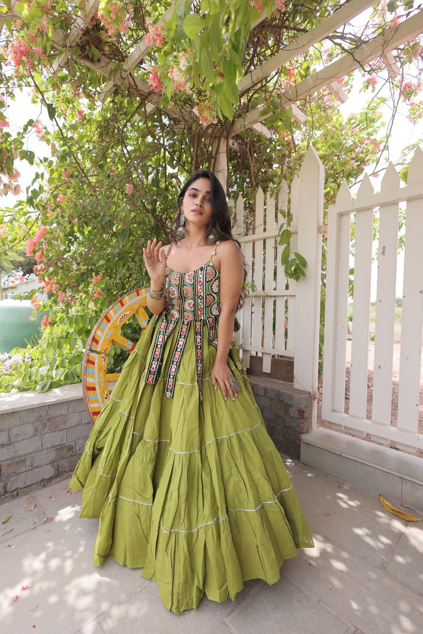 Women's Kora Cotton Ready to Wear Navratri Lehenga Choli with Kutchi Patchwork Blouse | 12 Meter Huge Flair Garba Chaniya Choli (Fully Stitched) - Image 18
