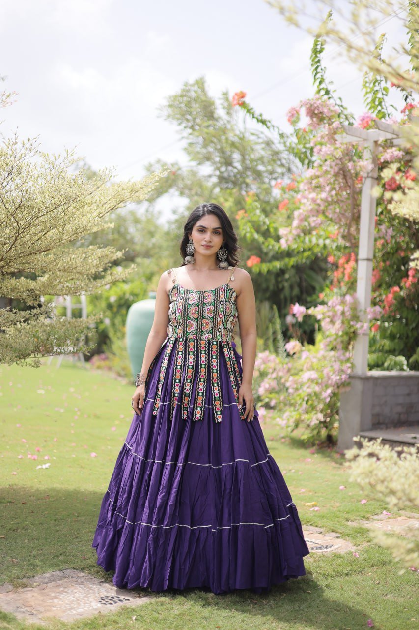 Women's Kora Cotton Ready to Wear Navratri Lehenga Choli with Kutchi Patchwork Blouse | 12 Meter Huge Flair Garba Chaniya Choli (Fully Stitched) - Image 9