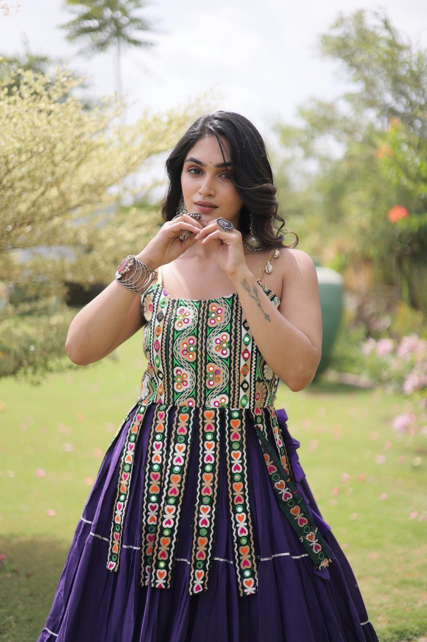 Women's Kora Cotton Ready to Wear Navratri Lehenga Choli with Kutchi Patchwork Blouse | 12 Meter Huge Flair Garba Chaniya Choli (Fully Stitched) - Image 11