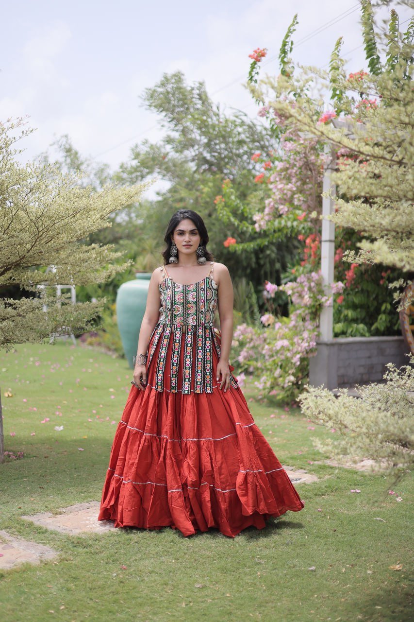 Women's Kora Cotton Ready to Wear Navratri Lehenga Choli with Kutchi Patchwork Blouse | 12 Meter Huge Flair Garba Chaniya Choli (Fully Stitched) - Image 22