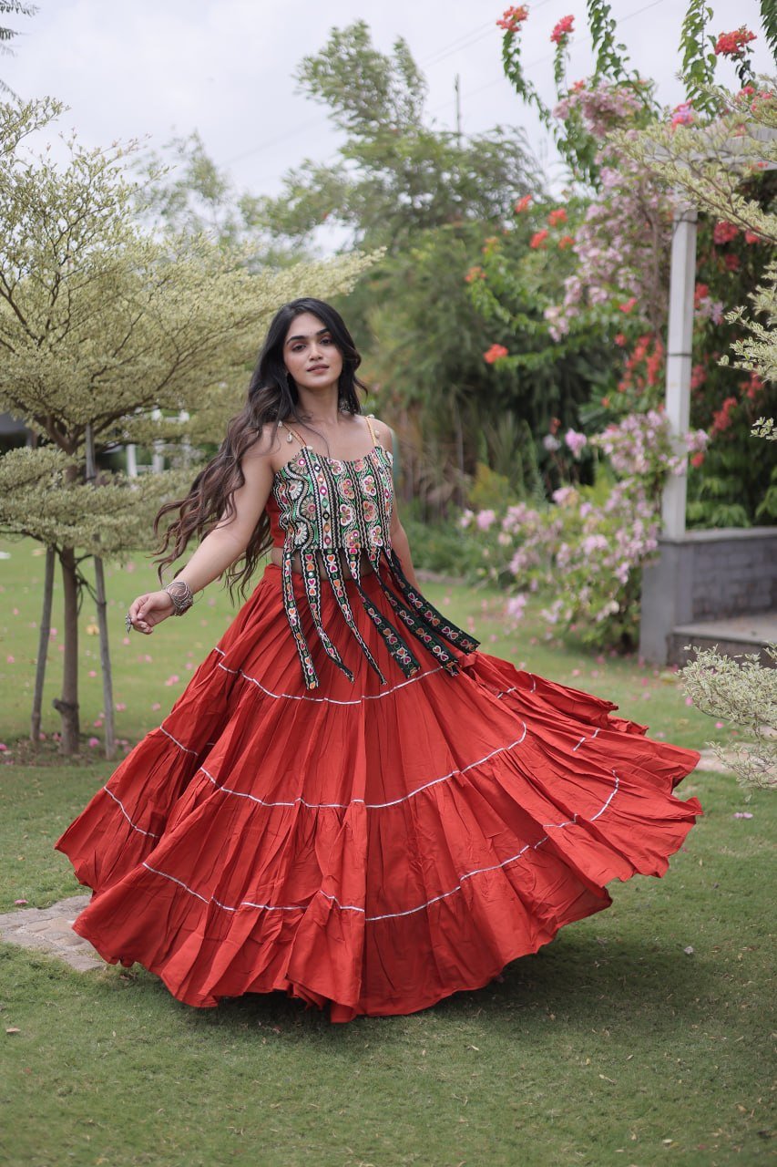 Women's Kora Cotton Ready to Wear Navratri Lehenga Choli with Kutchi Patchwork Blouse | 12 Meter Huge Flair Garba Chaniya Choli (Fully Stitched) - Image 24