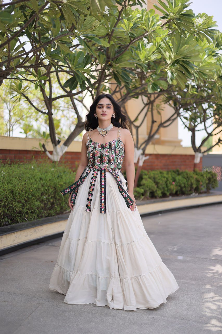 Women's Kora Cotton Ready to Wear Navratri Lehenga Choli with Kutchi Patchwork Blouse | 12 Meter Huge Flair Garba Chaniya Choli (Fully Stitched) - Image 12