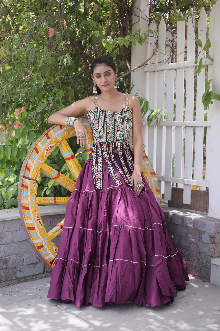 Women's Kora Cotton Ready to Wear Navratri Lehenga Choli with Kutchi Patchwork Blouse | 12 Meter Huge Flair Garba Chaniya Choli (Fully Stitched) - Image 25