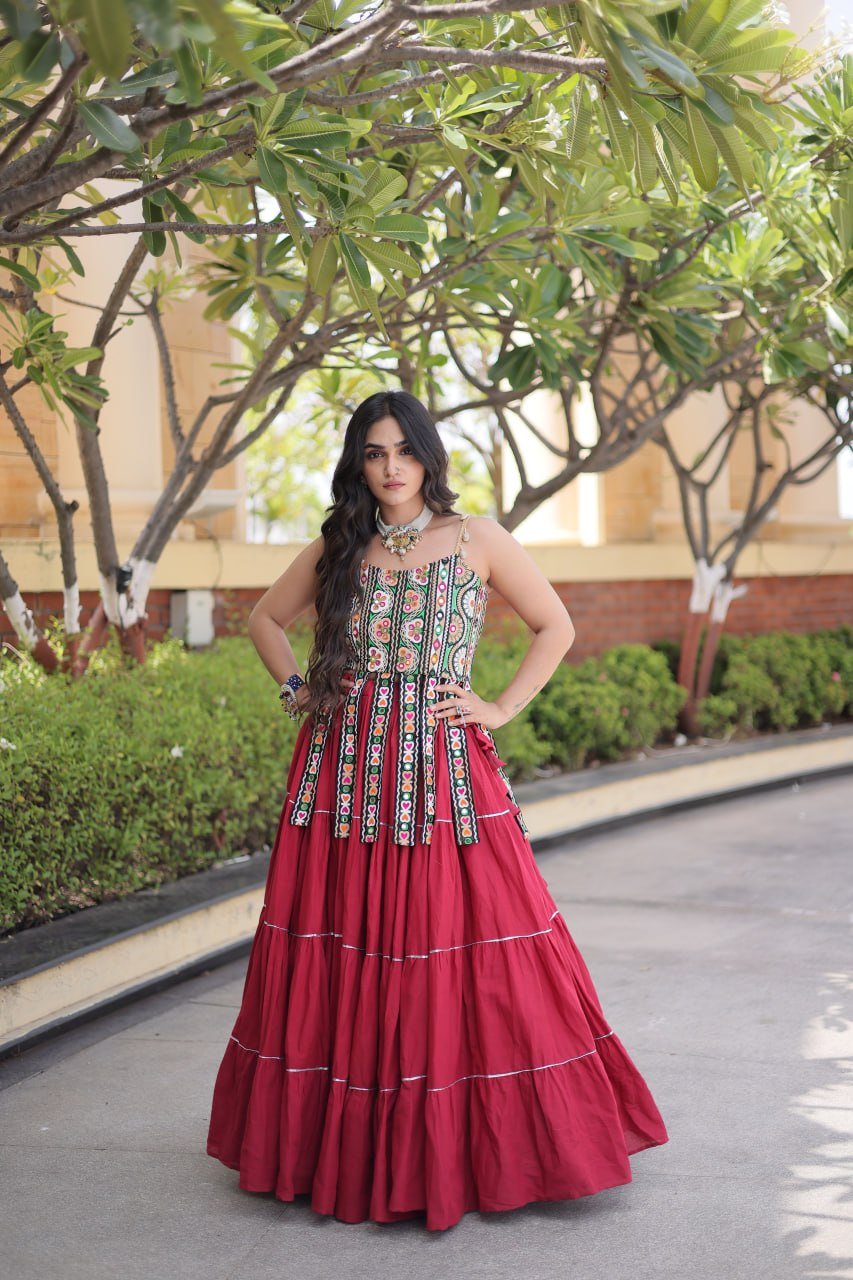 Women's Kora Cotton Ready to Wear Navratri Lehenga Choli with Kutchi Patchwork Blouse | 12 Meter Huge Flair Garba Chaniya Choli (Fully Stitched) - Image 8