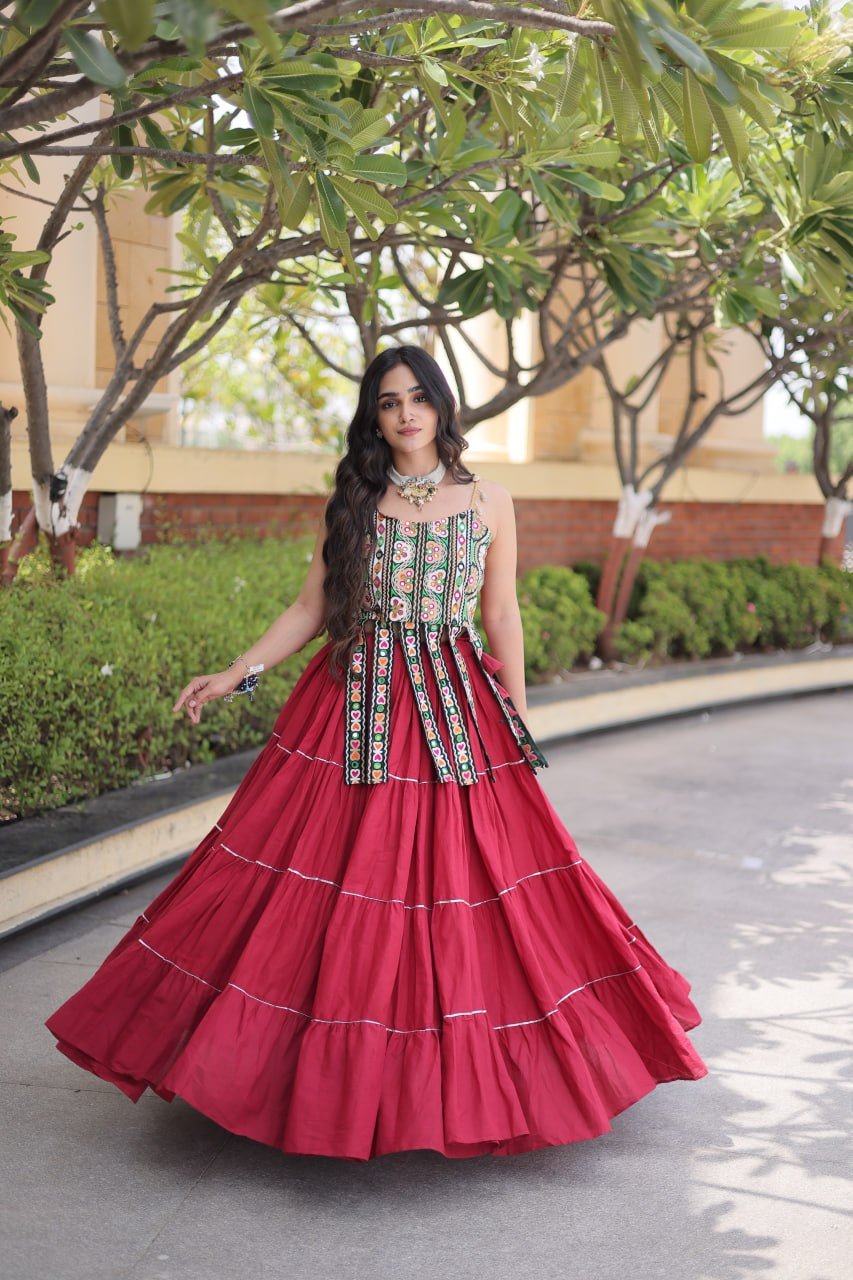 Women's Kora Cotton Ready to Wear Navratri Lehenga Choli with Kutchi Patchwork Blouse | 12 Meter Huge Flair Garba Chaniya Choli (Fully Stitched) - Image 6