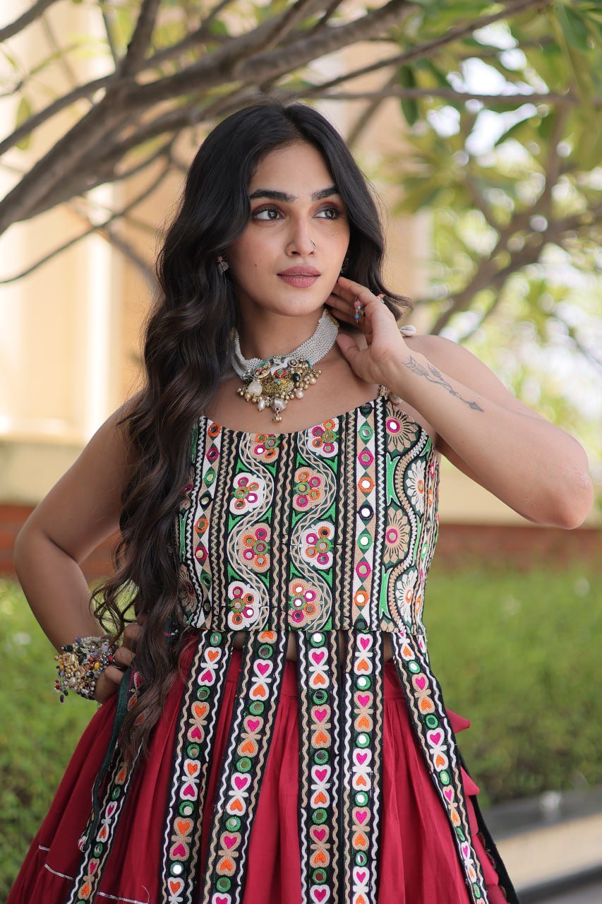 Women's Kora Cotton Ready to Wear Navratri Lehenga Choli with Kutchi Patchwork Blouse | 12 Meter Huge Flair Garba Chaniya Choli (Fully Stitched) - Image 7