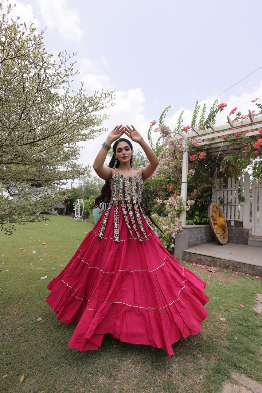 Women's Kora Cotton Ready to Wear Navratri Lehenga Choli with Kutchi Patchwork Blouse | 12 Meter Huge Flair Garba Chaniya Choli (Fully Stitched) - Image 19