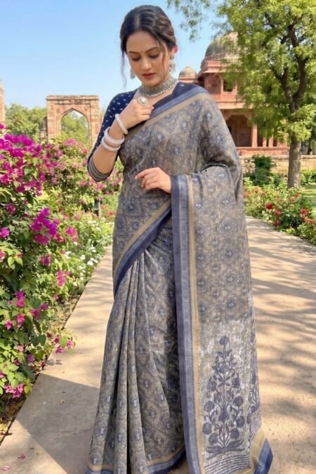 Premium Mulmul Cotton Bagru Print Saree with Blouse | Action Oriented